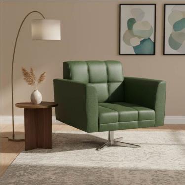 Imagem de Poltrona Sala Decorativa Elisa Base Giratória Cromada Sintético Pu D03 - D'rossi Verde