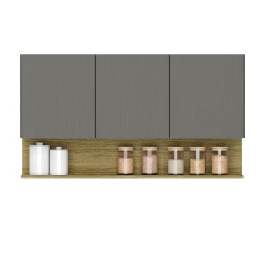 Imagem de Armário Aéreo De Cozinha 3 Portas Com Nicho 1,20m Freijó / Cinza Line Kits Paraná Freijo Cinza