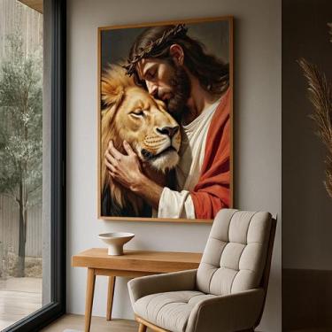 Imagem de Quadro com Moldura e Acrilico Cristal Jesus Leao para Sala, Quarto e E