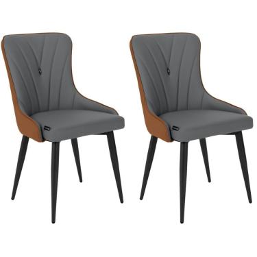 Imagem de Kit 2 Cadeiras Jantar Estofada Verona Design Italiano Encosto Anatômico Base Metálica Reforçada - Cinza Escuro-caramelo