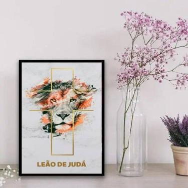 Imagem de Quadro Leão de Judá Aquarela 33x24cm - Madeira Preta