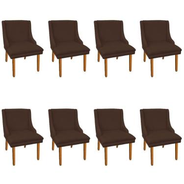 Imagem de Kit 8 Cadeiras de Jantar Suede Marrom Pés Palito