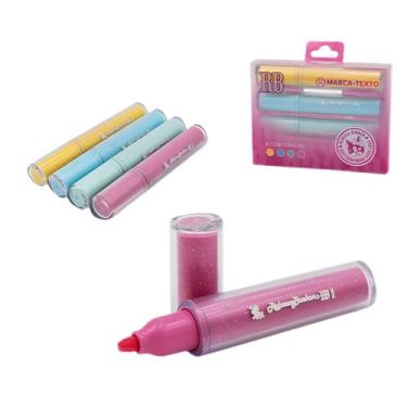 Imagem de Kit Com 4 Marca-Textos Em Glitter Escolar Ideal Para Grifar e Destacar