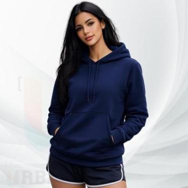 Imagem de Blusa de Frio Moletom Canguru Com Capuz Feminino Liso Casual Moleton com Bolso Grosso Flanelado-Feminino