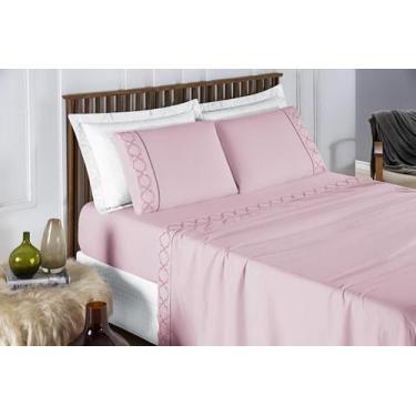 Imagem de Cama Casal Queen Madri Bordado 300 Fios Macio Rosa - Jm Enxovais