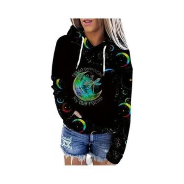 Imagem de Moletom Feminino Com Estampa De Lua E Cordão, Manga Comprida, Casual, 