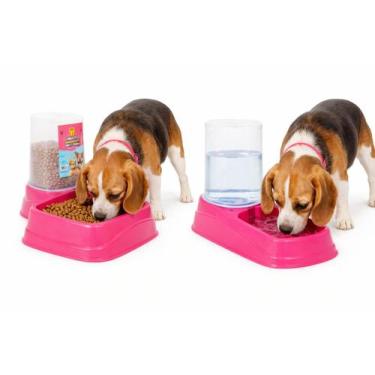 Imagem de Comedouro e Bebedouro Automático 2 em 1 para Cães e Gatos Rosa com Dis