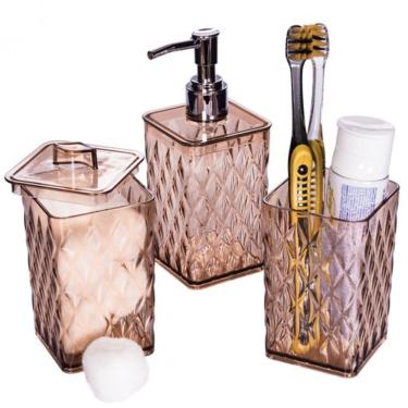 Imagem de Kit Banheiro de Plástico Lavabo 3 Peças Glamour  Âmbar