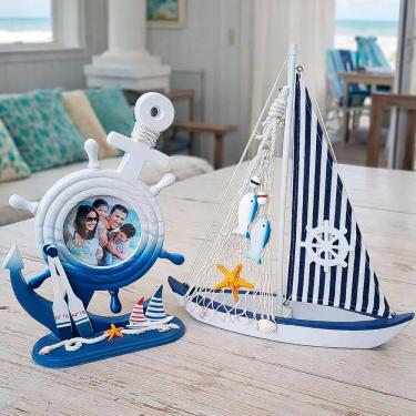 Imagem de Porta Retrato E Barco Decoração Casa Praia Náutico Kit 2pçs