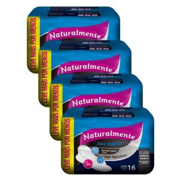 Imagem de Kit 4 Absorventes Naturalmente Max Noturno com Abas Leve 16 Pague 13