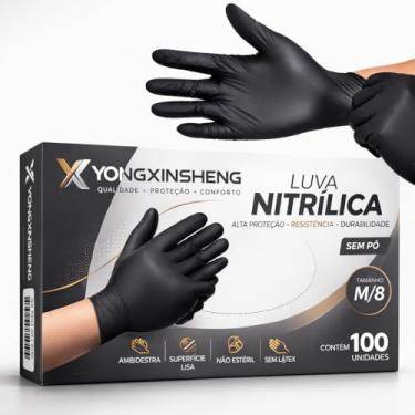 Imagem de Luva Nitrilica Preta Premium | Sem Pó Antiderrapante | 100 Unidades Descartável | P, M...