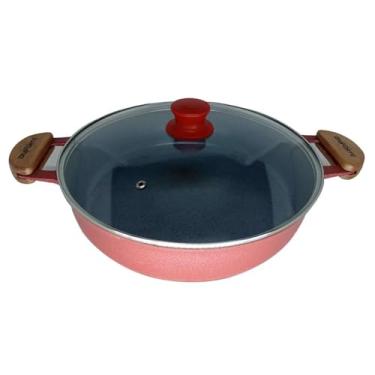 Imagem de Frigideira Alumínio Cerâmica Tampa Vidro Pomel Vermelho 26Cm