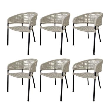 Imagem de Kit 6 Cadeiras Sol Corda Náutica Base Em Alumínio Preto-areia