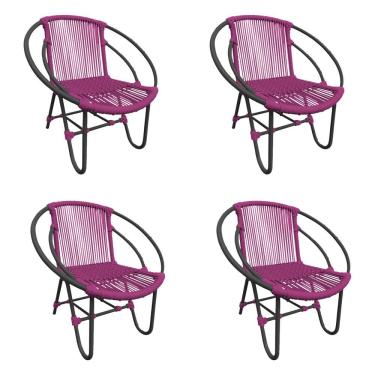Imagem de Kit 4 Cadeiras Decorativa Julia Em Corda Náutica E Base Em Alumínio Preta- Rosa