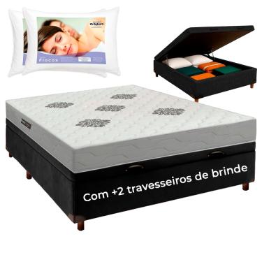 Imagem de Cama Box Bau + Colchão Casal ISO100 Confort Premium + 2 Travesseiros Ortobom