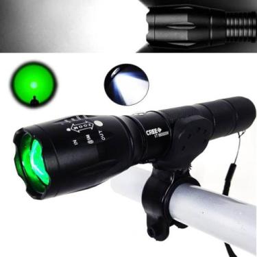 Imagem de Lanterna 2 LEDs T6 Luz Branca/Verde Com Suporte Zoom Ajustável - 688T6