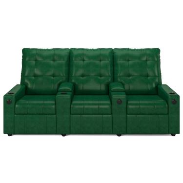 Imagem de Poltrona De Cinema Reclinável 3 Lugares Baú Usb Mallie Fh9 Pu Verde Musgo - Mpozenato