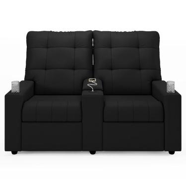Imagem de Poltrona De Cinema Reclinável 2 Lugares Baú Usb Mallie Fh9 Pu Preto - Mpozenato