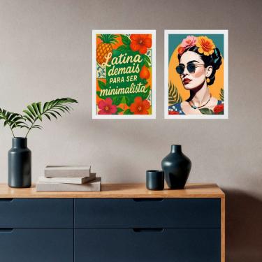 Imagem de Kit 2 Quadros Decorativos Frida Latina 45x34cm - com vidro