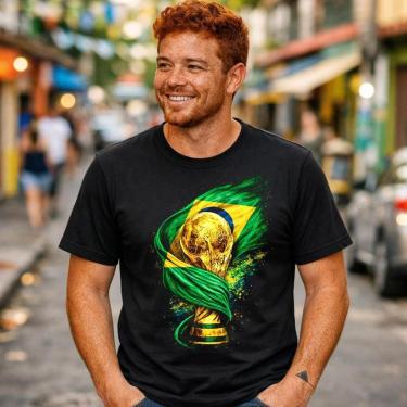 Imagem de Camiseta Masculina Preta Copa Mundo Brasil Taça Hexa Conforto Paixão Canarinho Seleção...