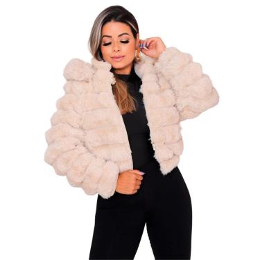 Imagem de Jaqueta Peluciada Feminina Alto Inverno Com Capuz Cor:;Tamanho:M-Feminino