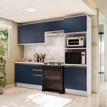 Imagem de Armário de Cozinha Completa Torre Quente 100% MDF 270cm Branco/Azul Profundo Celeste Ka...