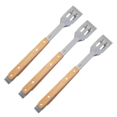 Imagem de Kit 3 Pegadores de Churrasco Carne Legumes 40cm Inox Cabo Lo - Brinox