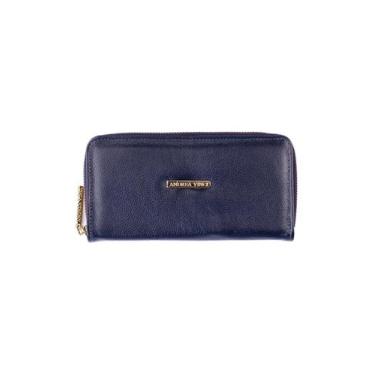 Imagem de Carteira de couro azul Bonny Feminino Azul Liso, Vermelho