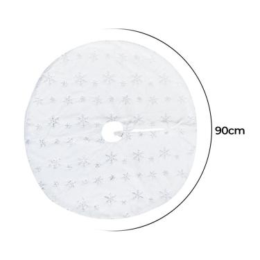 Imagem de Saia para Árvore de Natal de Veludo Pelo Alto Branco 90cm com Flocos de Neve Decorativa Wincy
