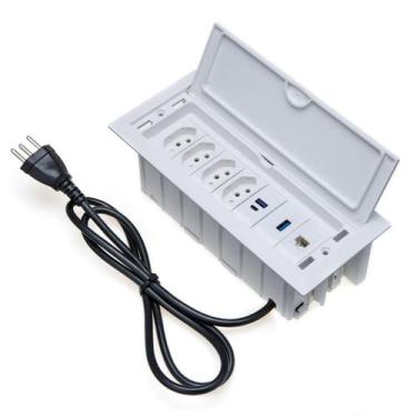 Imagem de Caixa De Tomada 4 Tomadas 20A 1 USB Dados 1 RJ45 2 USB 9.0A Branco - C
