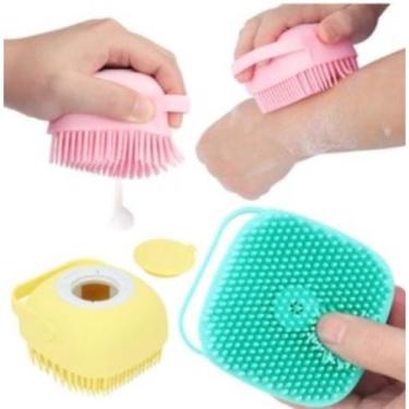 Imagem de Esponja De Silicone Para Banho Com Dispenser Shampoo Sabonete Escova P