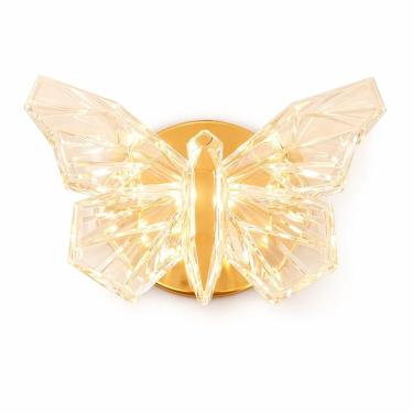 Imagem de Arandela Borboleta de Cristal Luxo LED 3W Bivolt 3 Temperaturas de Luz Dourado Carisma