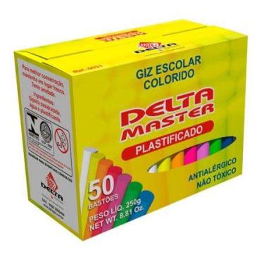 Imagem de Giz escolar antialérgico plastificado cores 50und Delta