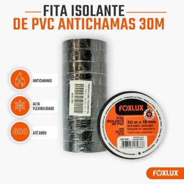 Imagem de Fita Isolante PVC Antichamas Foxlux 30m x 19mm 600V Kit com 10