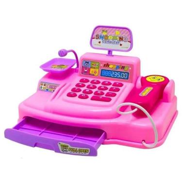 Imagem de Mini Caixa Registradora Infantil Rosa com Luz e Som Brinquedo Educativ