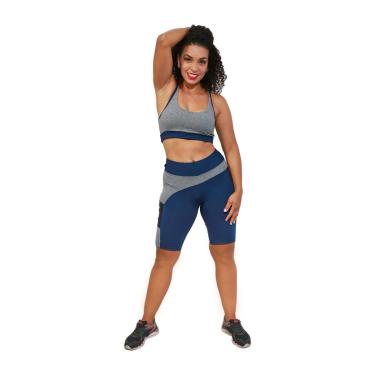 Imagem de Bermuda Running Life Com Bolso - Azul Marinho e Cinza - G-Feminino