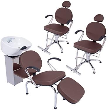 Imagem de Kit 2 Poltronas Cadeira Fixa e Lavatório Salão Beleza Veneza