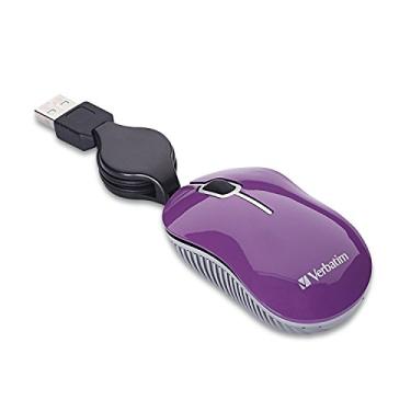 Imagem de Verbatim Mini mouse USB -A com fio para computador óptico - Mouse de viagem pequeno com fio Plug & Play com cabo retrátil - roxo 98617