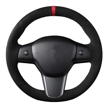 Imagem de Name Can Be Added Capa de volante de carro costurada à mão, adequada para Tesla modelo 3 Bluestar 2017 2018 2019 (Estilo 1)