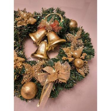 Imagem de Guirlanda De Natal Natalina Dourada Luzes Led 40 Cm X 40 Cm