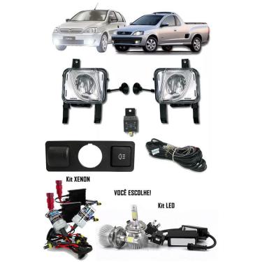 Imagem de Kit Farol de Milha Neblina Chevrolet Novo Corsa 2002 à 2012 Montana 2003 à 2011 + Kit Xenon 6000K 8000K ou Kit Lâmpada LED
