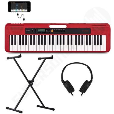 Imagem de Kit Teclado Musical CASIOTONE CT-S200 CASIO Vermelho Aplicativo Chordana Play + Fone + Suporte X