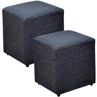 Imagem de Kit 02 Puffs Quadrado Decorativo Sala de Estar Linho Chumbo - Lyam Decor