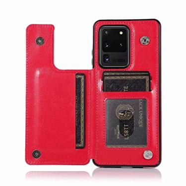 Imagem de Para Samsung Galaxy S21 Ultra /S21 /S21 5G Carteira, Luxo Slim Fit Premium Slots Para Cartão de Couro À Prova de Choque Flip Shell, Rosa Vermelha, Para Nota 20 Ultra