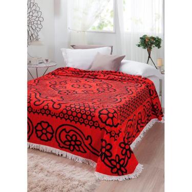 Imagem de Colcha Casal Chenille Canelada Bruna Vermelho/Preto Aristocrata Jolitex