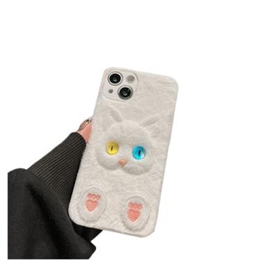 Imagem de ZiEuooo Capa de telefone de silicone de gato de pelúcia criativa para iPhone 13 12 11 Pro Max Mini X XS XR 8 7 6 6S Plus Shell, capa traseira de proteção completa fofa à prova de choque macia (branco, 6/6S)