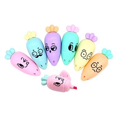 Imagem de Anller 6 canetas marca-texto em formato de rabanete, canetas marcadoras de ponta cinzel, canetas de cores fluorescentes para estudantes, escritório, escola, casa