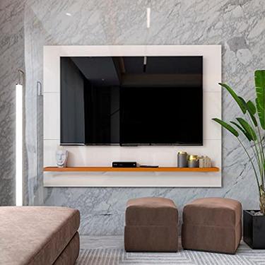Imagem de VIA NOSSA Painel para TV Moderno com 1 Prateleira de 25mm e Furação Passa Fio, até 50 Polegadas, Cor: off White/cedro