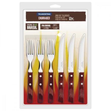Imagem de Jogo De Talheres P/ Churrasco Tramontina Em Inox Cabo Vermel