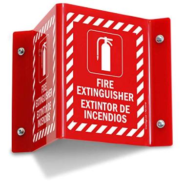 Imagem de SmartSign Placa de projeção bilíngue "Extintor de incêndio" | acrílico de 12,7 cm x 15,2 cm